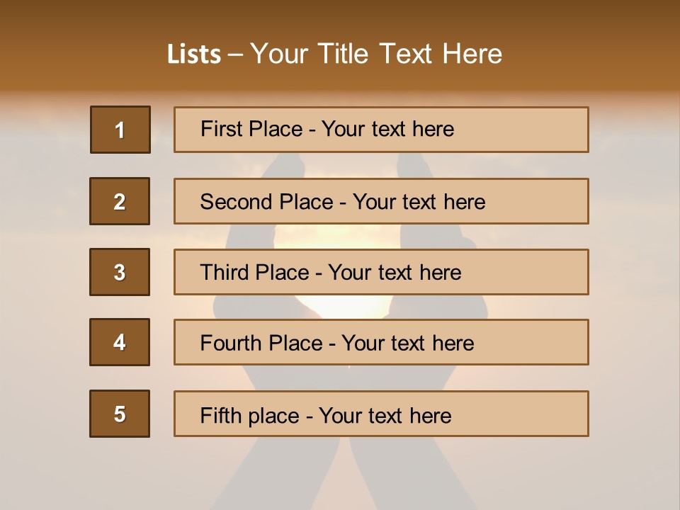 Hands Holding The Sun At Dawn PowerPoint Template