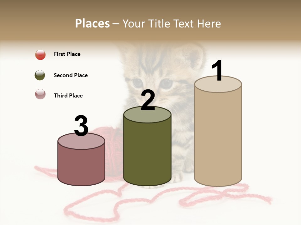 A Small Kitten Sits Next To A Ball Of Red Yarn On A White Background. These Kittens Are Being Raised On A Farm In Central Illinois PowerPoint Template