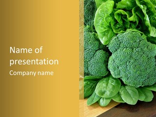 Broccoli, Cos Lettuce And Baby Spinach Leaves In Arrangement. PowerPoint Template