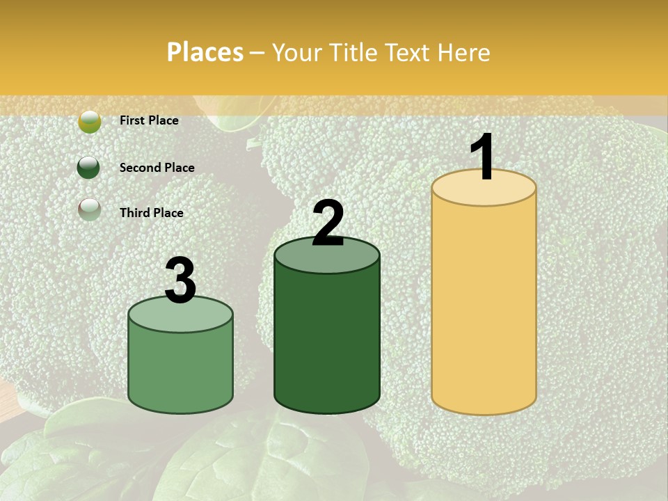 Broccoli, Cos Lettuce And Baby Spinach Leaves In Arrangement. PowerPoint Template