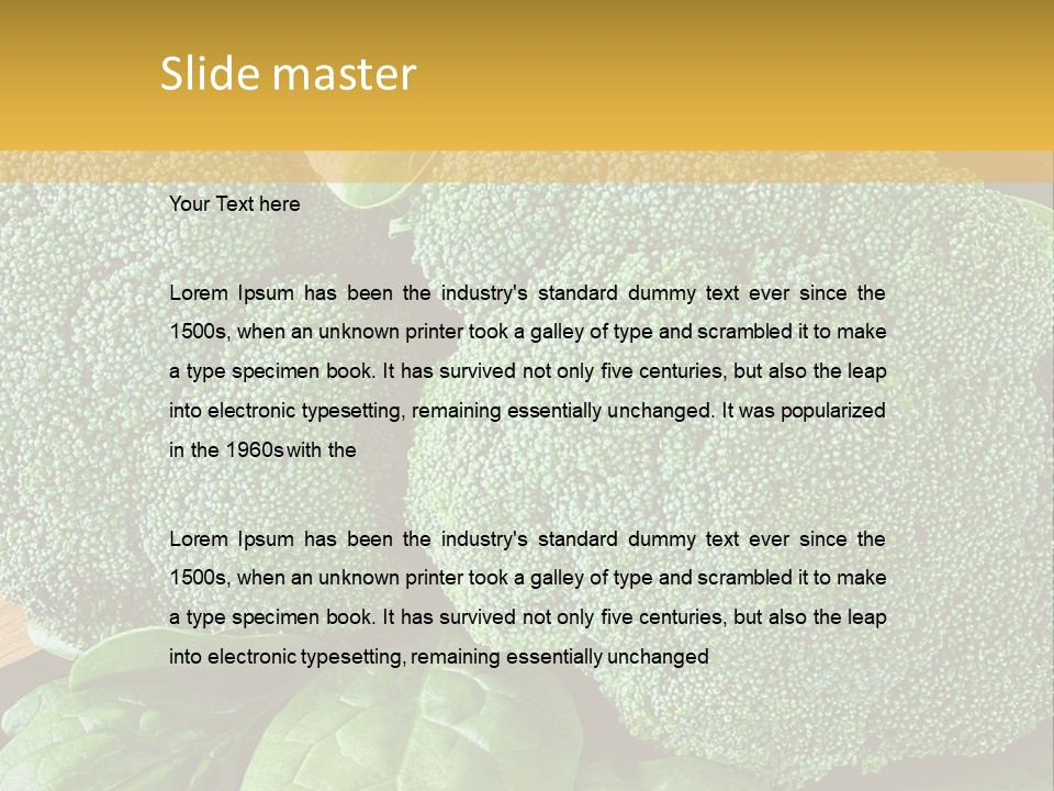 Broccoli, Cos Lettuce And Baby Spinach Leaves In Arrangement. PowerPoint Template