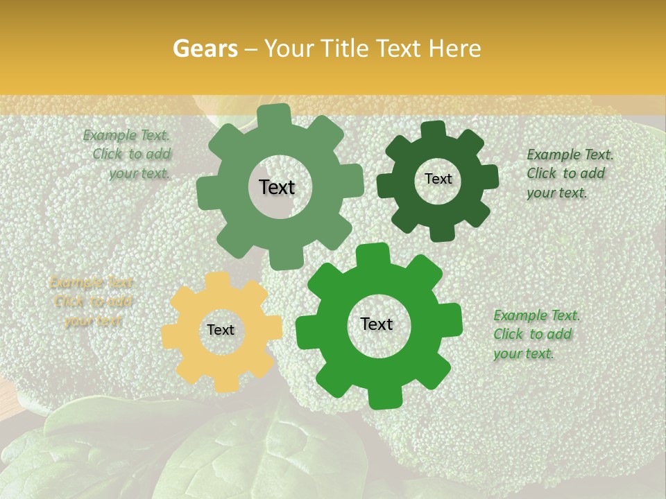 Broccoli, Cos Lettuce And Baby Spinach Leaves In Arrangement. PowerPoint Template