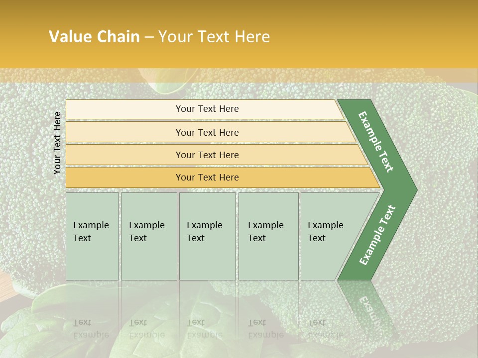 Broccoli, Cos Lettuce And Baby Spinach Leaves In Arrangement. PowerPoint Template