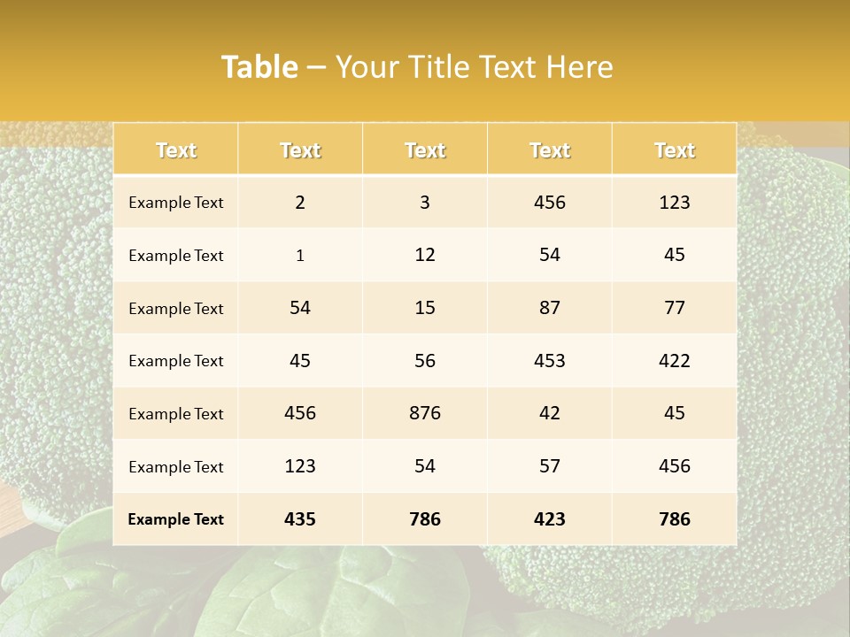 Broccoli, Cos Lettuce And Baby Spinach Leaves In Arrangement. PowerPoint Template