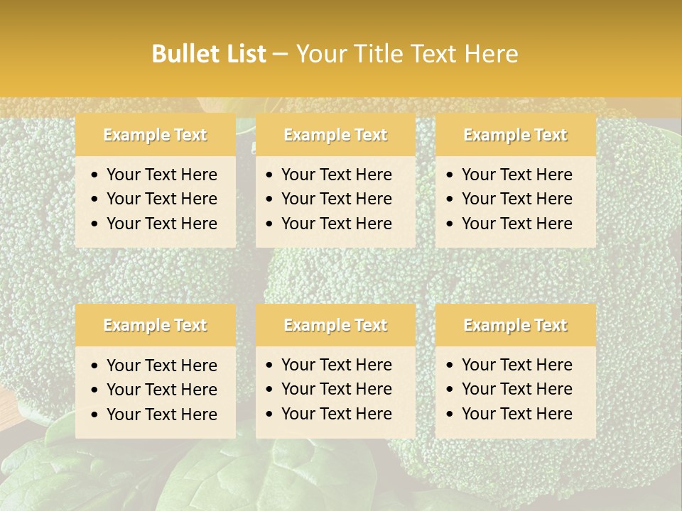 Broccoli, Cos Lettuce And Baby Spinach Leaves In Arrangement. PowerPoint Template