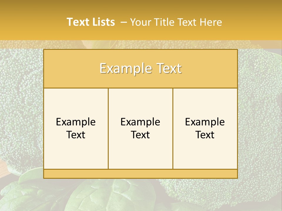 Broccoli, Cos Lettuce And Baby Spinach Leaves In Arrangement. PowerPoint Template