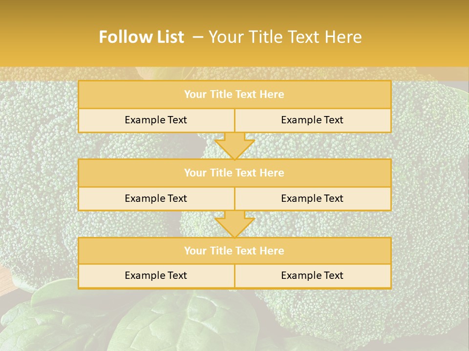 Broccoli, Cos Lettuce And Baby Spinach Leaves In Arrangement. PowerPoint Template