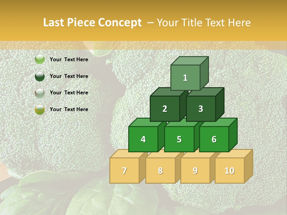 Broccoli, Cos Lettuce And Baby Spinach Leaves In Arrangement. PowerPoint Template