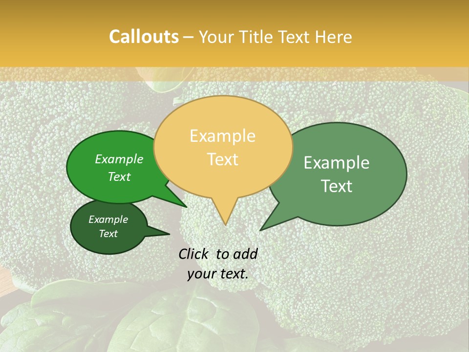 Broccoli, Cos Lettuce And Baby Spinach Leaves In Arrangement. PowerPoint Template