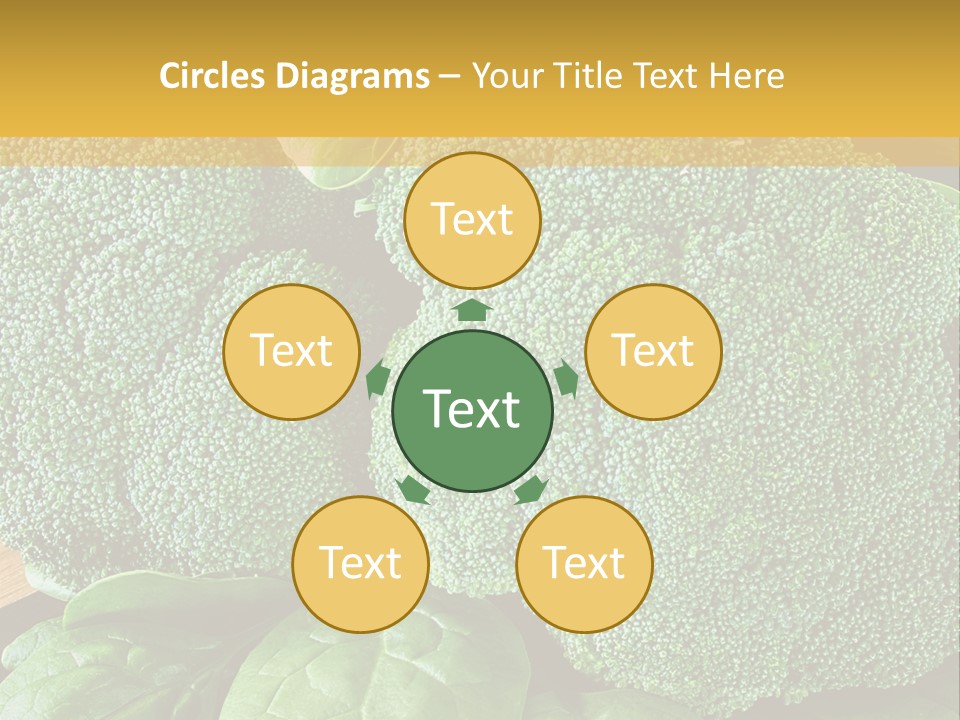 Broccoli, Cos Lettuce And Baby Spinach Leaves In Arrangement. PowerPoint Template