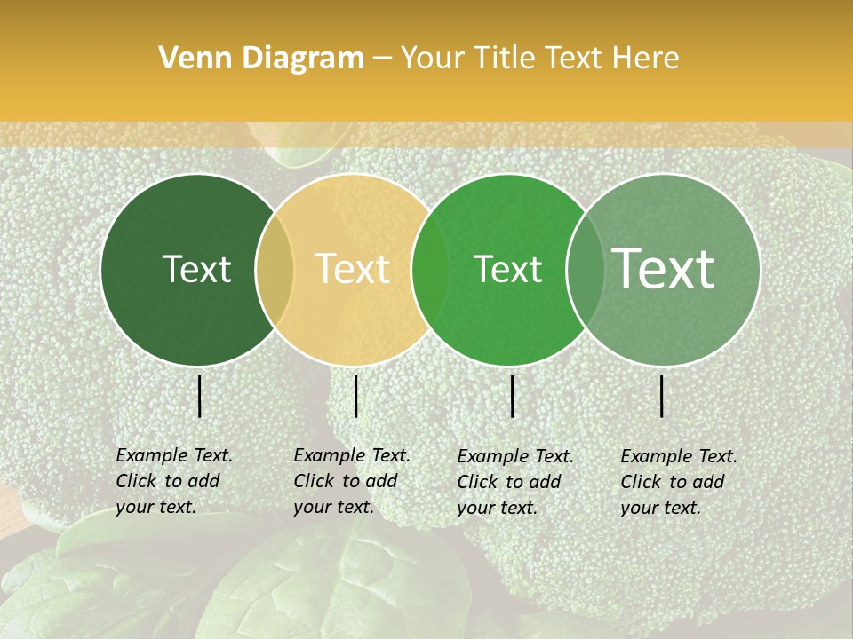 Broccoli, Cos Lettuce And Baby Spinach Leaves In Arrangement. PowerPoint Template