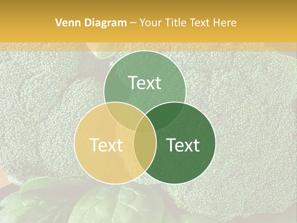Broccoli, Cos Lettuce And Baby Spinach Leaves In Arrangement. PowerPoint Template