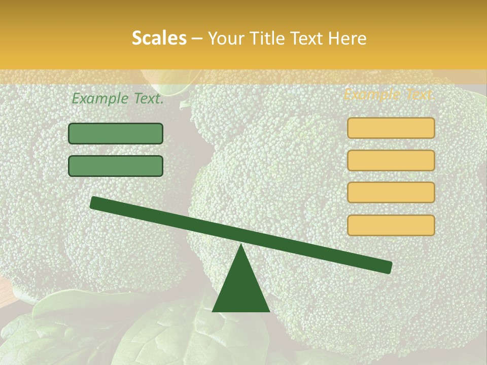 Broccoli, Cos Lettuce And Baby Spinach Leaves In Arrangement. PowerPoint Template