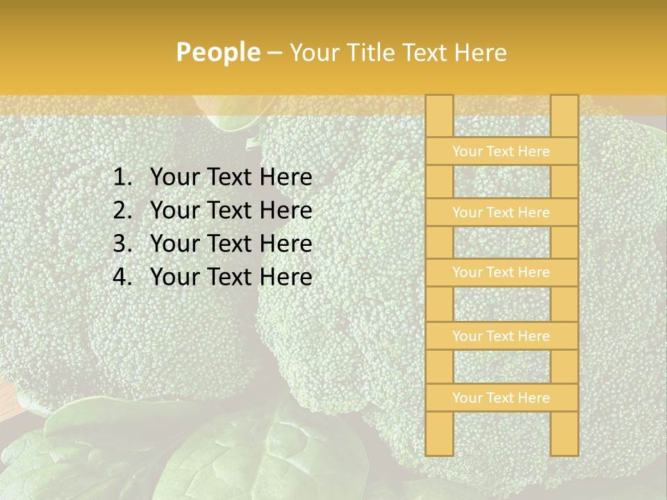 Broccoli, Cos Lettuce And Baby Spinach Leaves In Arrangement. PowerPoint Template