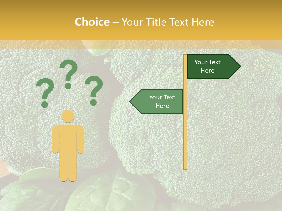 Broccoli, Cos Lettuce And Baby Spinach Leaves In Arrangement. PowerPoint Template