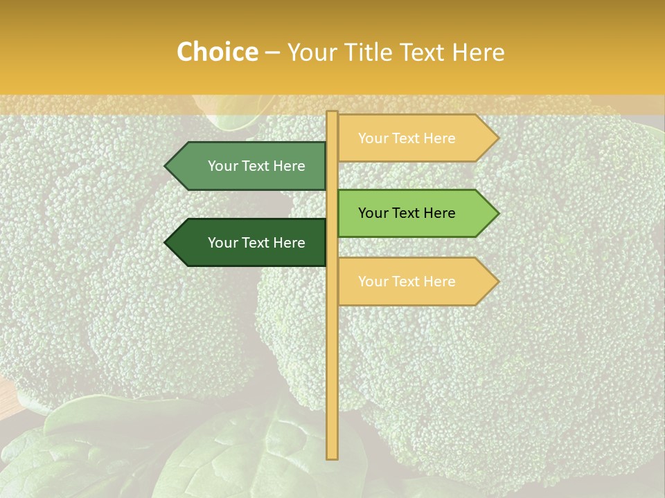 Broccoli, Cos Lettuce And Baby Spinach Leaves In Arrangement. PowerPoint Template