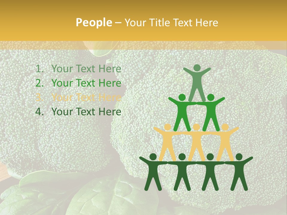 Broccoli, Cos Lettuce And Baby Spinach Leaves In Arrangement. PowerPoint Template