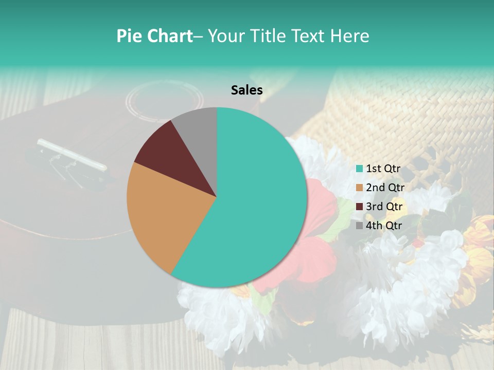 Ukulele And Straw Hat And Lei On Dock Next To Water PowerPoint Template