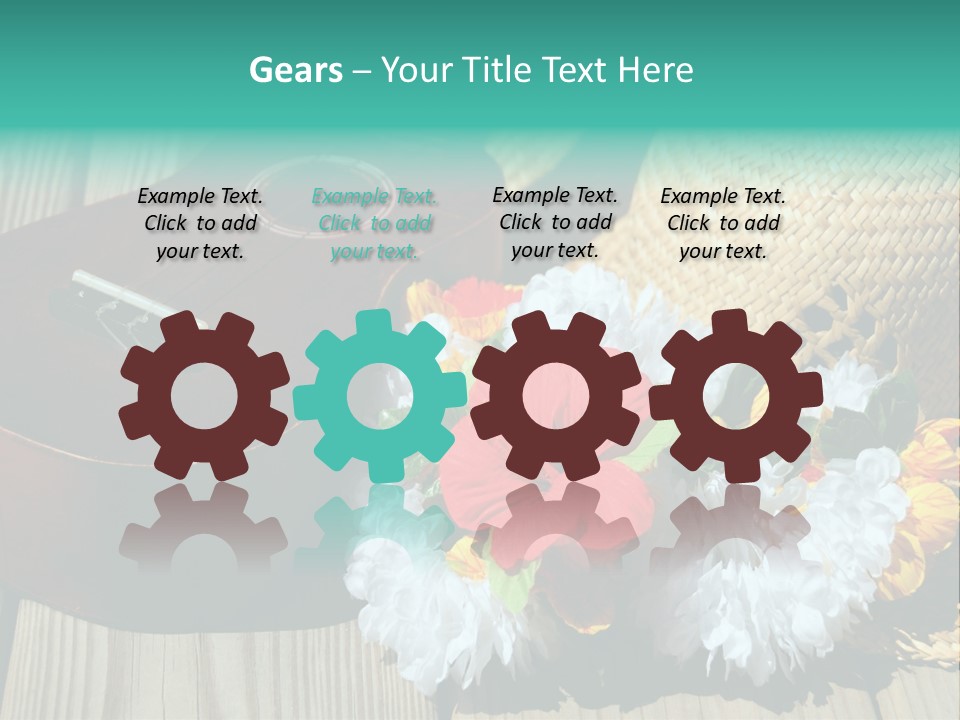 Ukulele And Straw Hat And Lei On Dock Next To Water PowerPoint Template