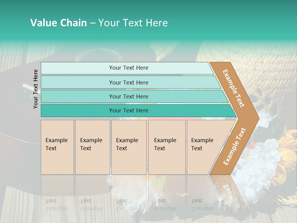 Ukulele And Straw Hat And Lei On Dock Next To Water PowerPoint Template