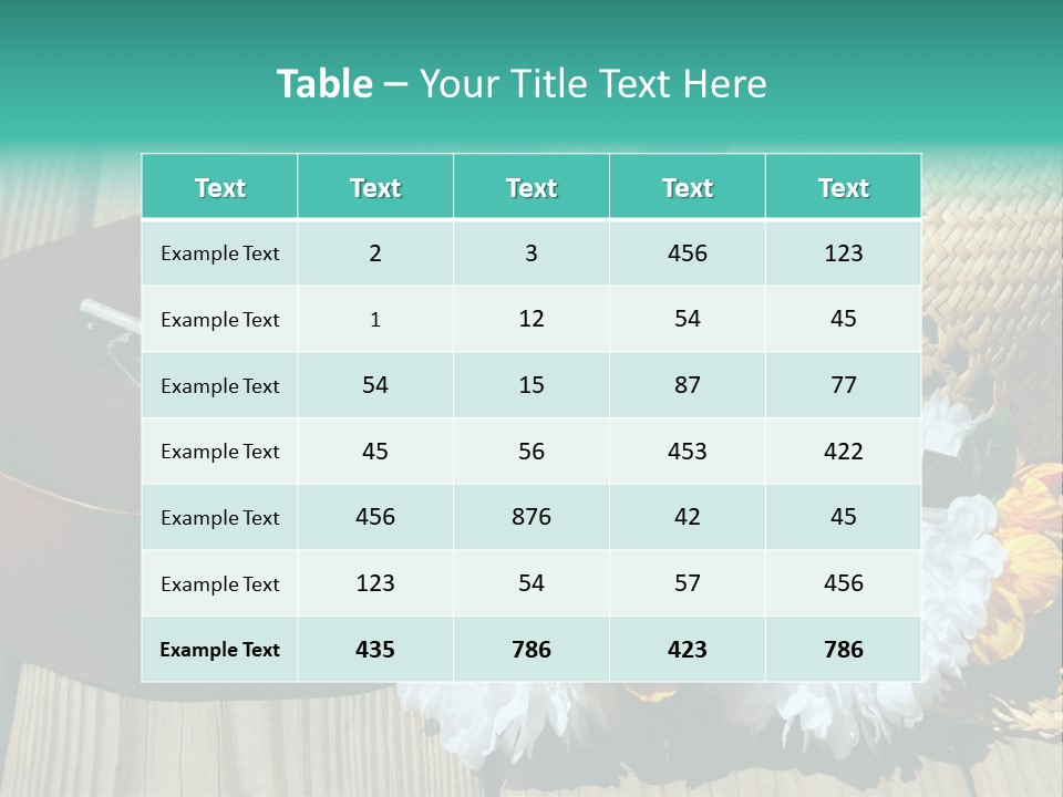 Ukulele And Straw Hat And Lei On Dock Next To Water PowerPoint Template