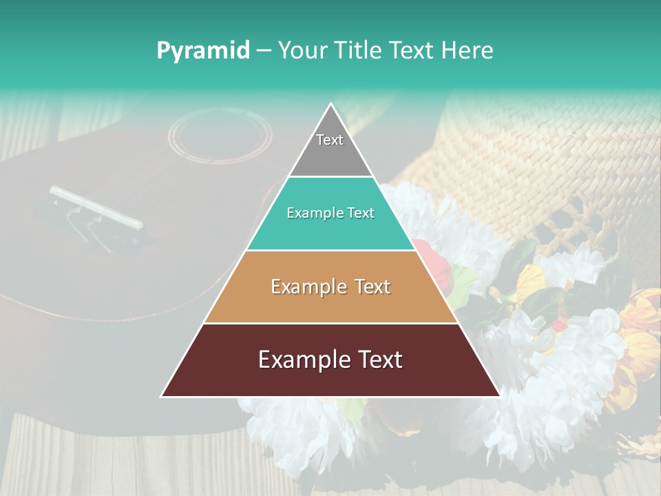 Ukulele And Straw Hat And Lei On Dock Next To Water PowerPoint Template