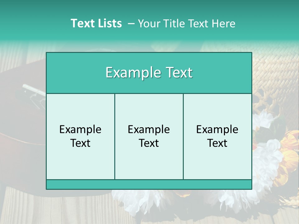 Ukulele And Straw Hat And Lei On Dock Next To Water PowerPoint Template