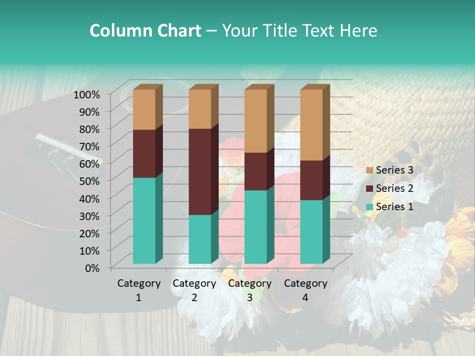 Ukulele And Straw Hat And Lei On Dock Next To Water PowerPoint Template