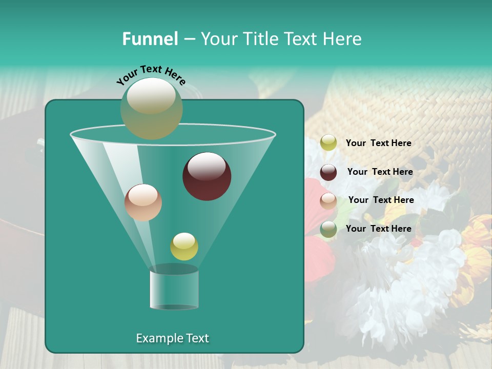 Ukulele And Straw Hat And Lei On Dock Next To Water PowerPoint Template