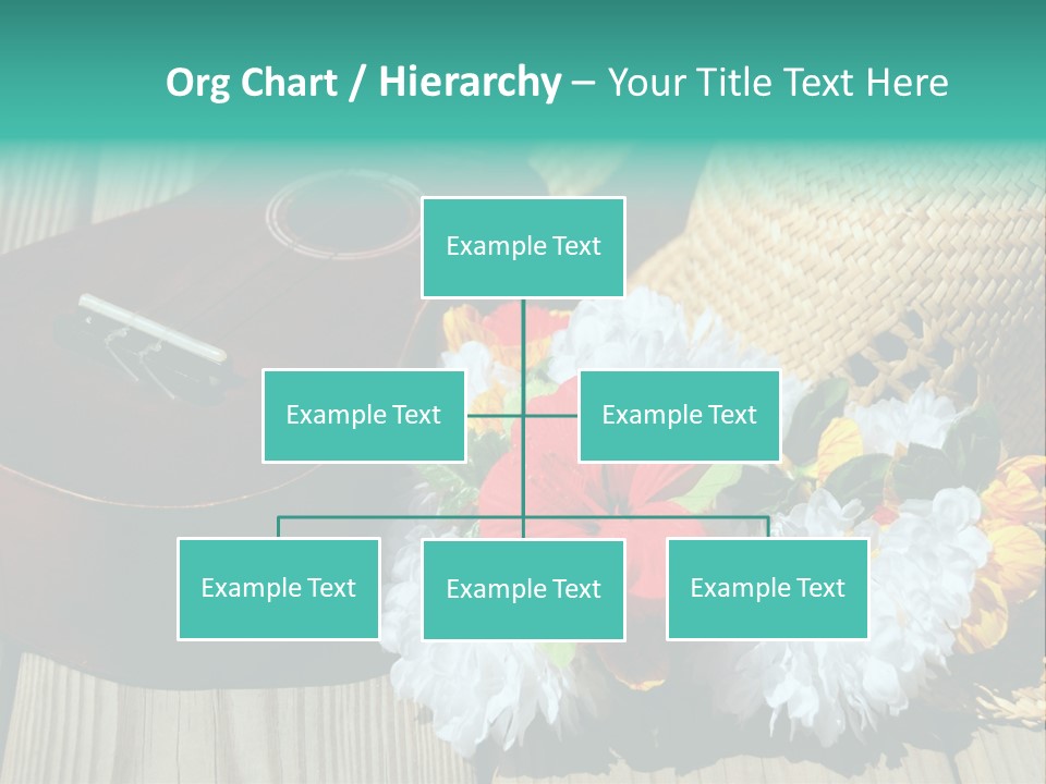 Ukulele And Straw Hat And Lei On Dock Next To Water PowerPoint Template