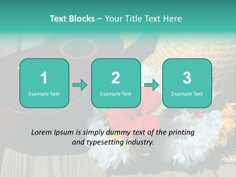 Ukulele And Straw Hat And Lei On Dock Next To Water PowerPoint Template