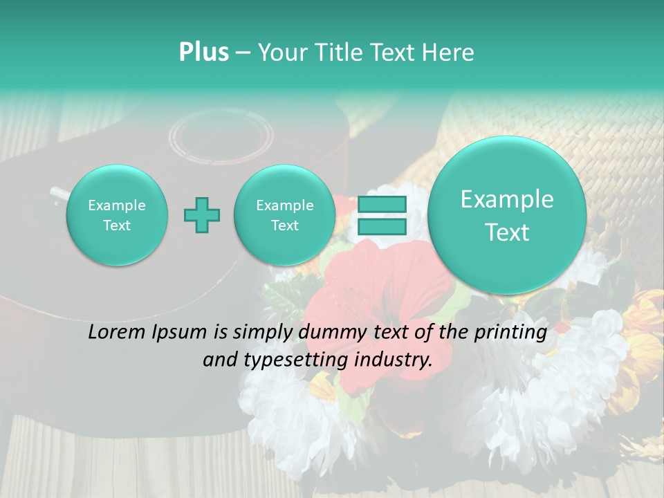 Ukulele And Straw Hat And Lei On Dock Next To Water PowerPoint Template