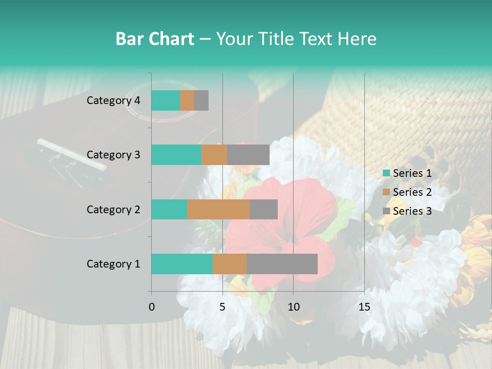Ukulele And Straw Hat And Lei On Dock Next To Water PowerPoint Template