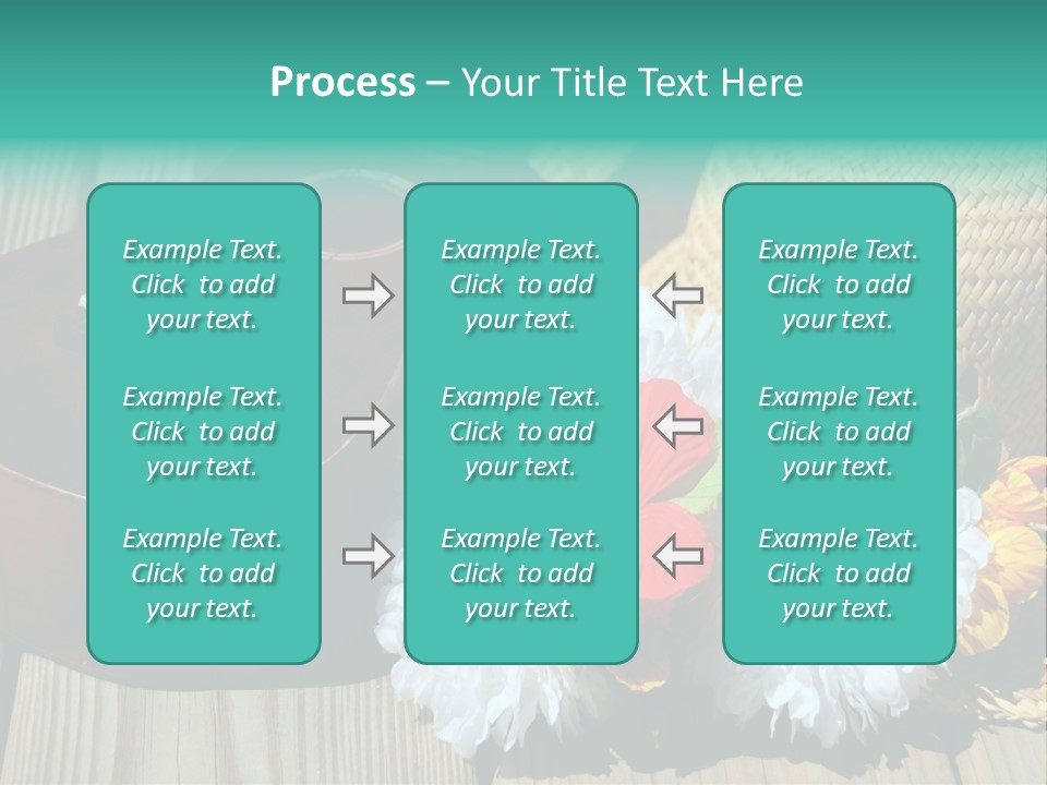 Ukulele And Straw Hat And Lei On Dock Next To Water PowerPoint Template