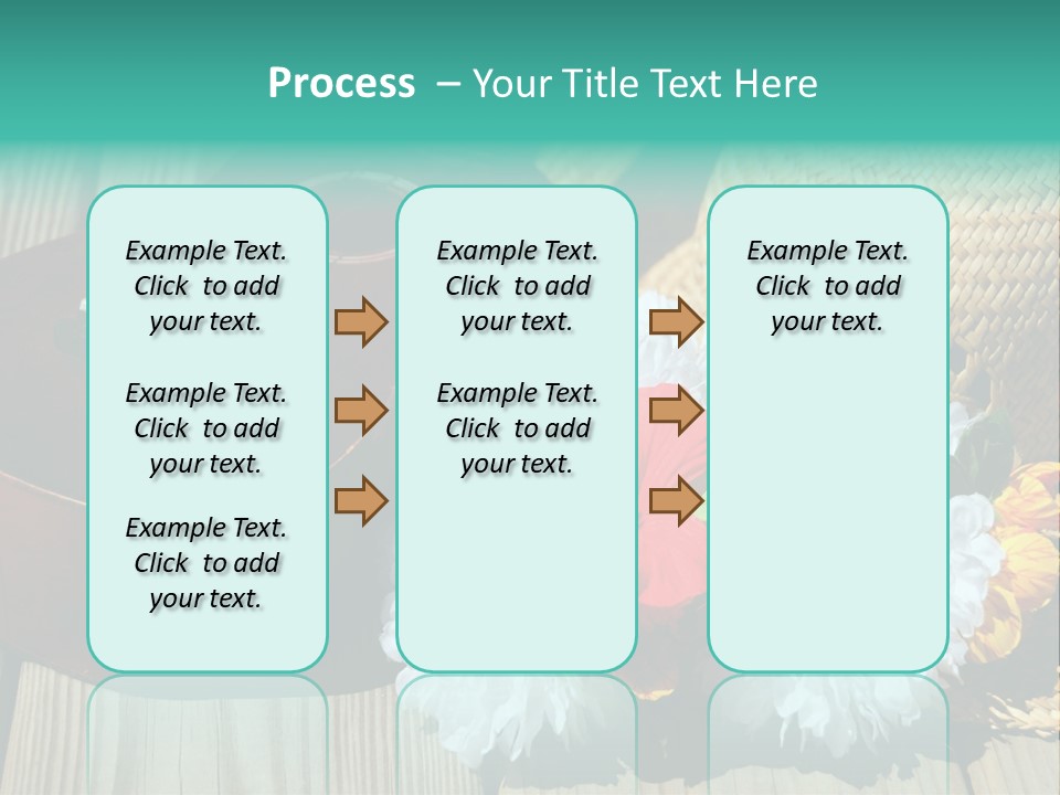 Ukulele And Straw Hat And Lei On Dock Next To Water PowerPoint Template