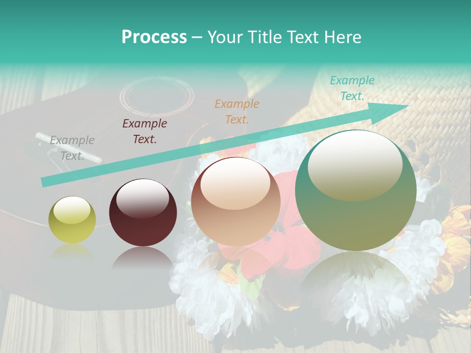 Ukulele And Straw Hat And Lei On Dock Next To Water PowerPoint Template