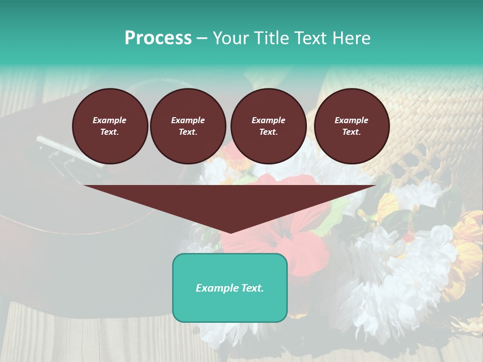 Ukulele And Straw Hat And Lei On Dock Next To Water PowerPoint Template