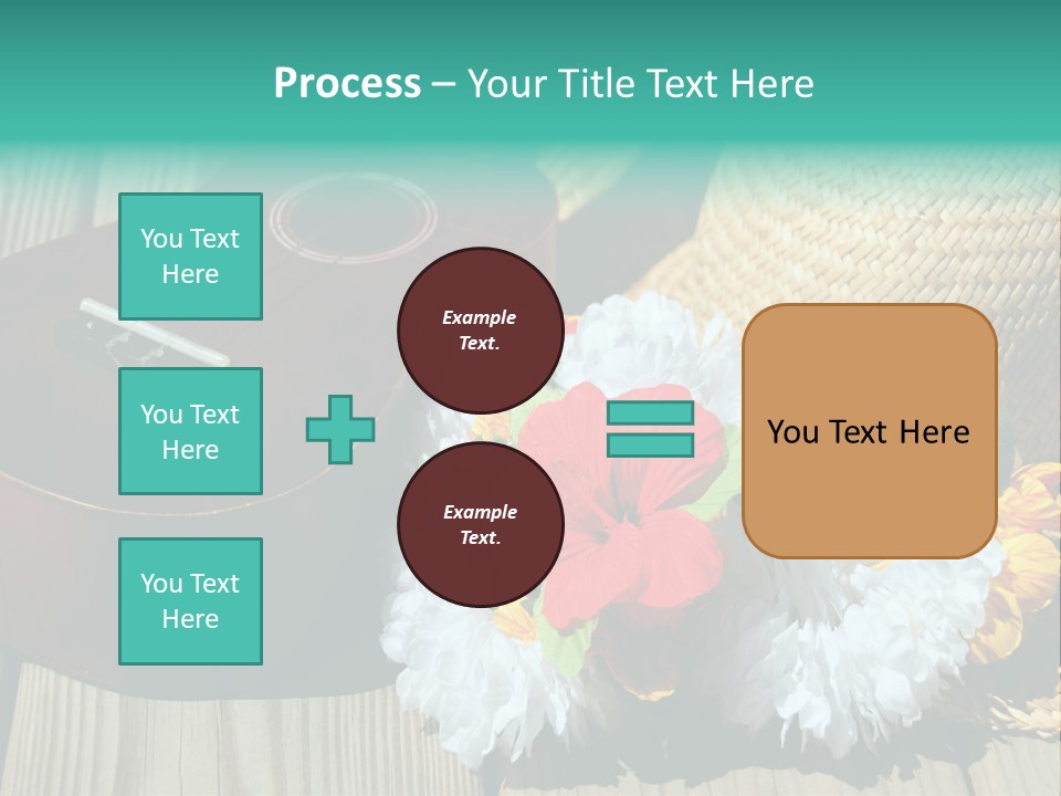 Ukulele And Straw Hat And Lei On Dock Next To Water PowerPoint Template