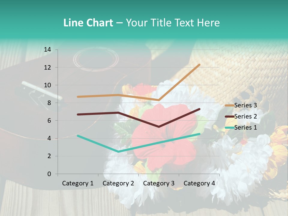 Ukulele And Straw Hat And Lei On Dock Next To Water PowerPoint Template