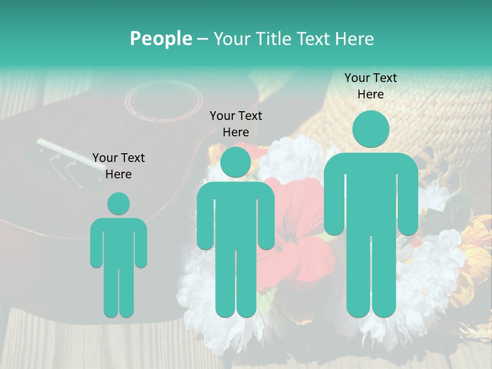 Ukulele And Straw Hat And Lei On Dock Next To Water PowerPoint Template