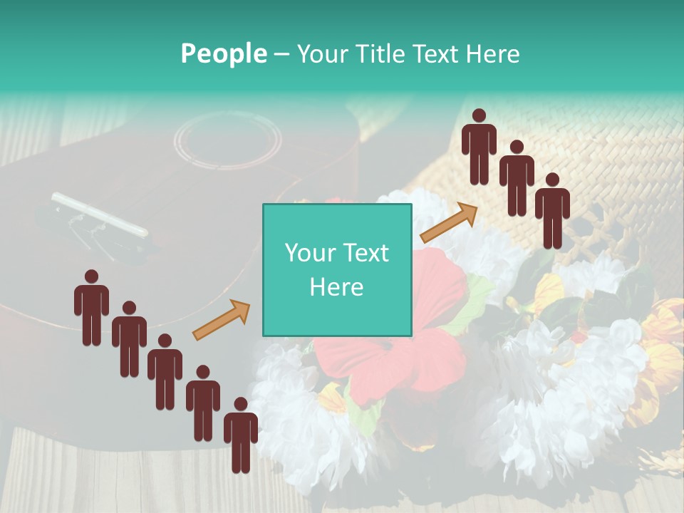 Ukulele And Straw Hat And Lei On Dock Next To Water PowerPoint Template