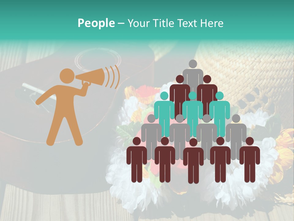 Ukulele And Straw Hat And Lei On Dock Next To Water PowerPoint Template