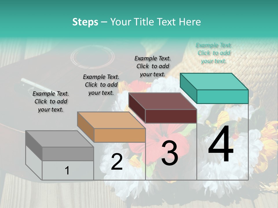 Ukulele And Straw Hat And Lei On Dock Next To Water PowerPoint Template