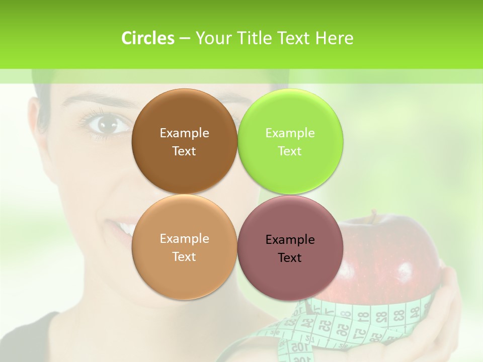 Young Woman Holding Red Apple And Measuring Tape PowerPoint Template