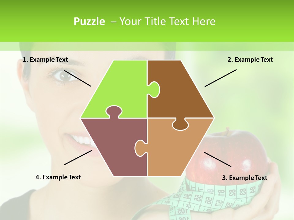 Young Woman Holding Red Apple And Measuring Tape PowerPoint Template