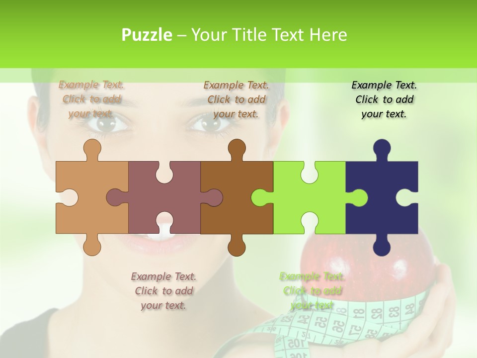 Young Woman Holding Red Apple And Measuring Tape PowerPoint Template