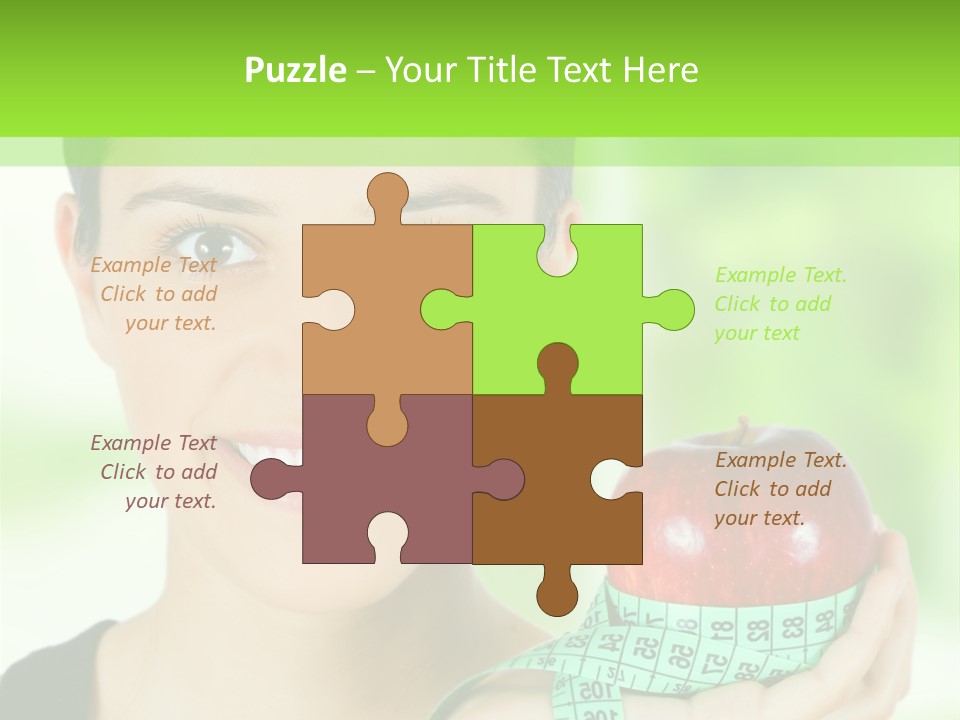 Young Woman Holding Red Apple And Measuring Tape PowerPoint Template