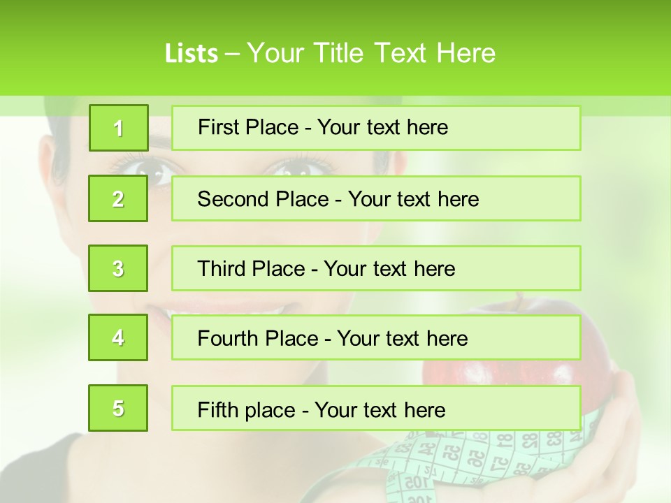 Young Woman Holding Red Apple And Measuring Tape PowerPoint Template