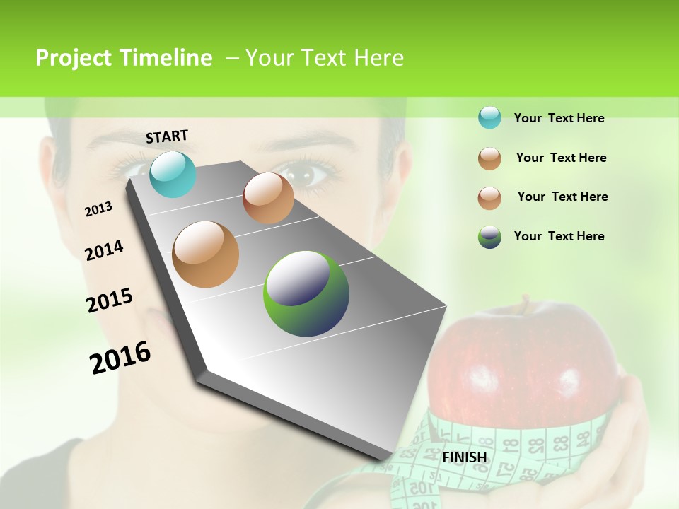 Young Woman Holding Red Apple And Measuring Tape PowerPoint Template