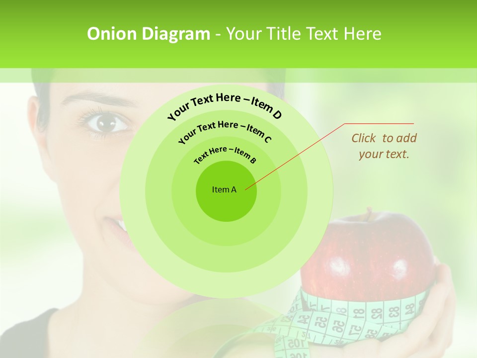 Young Woman Holding Red Apple And Measuring Tape PowerPoint Template